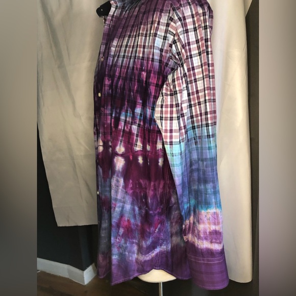 Upcycled One of One tie-dyed Thomas Dean shirt XXL purple box plaid - Picture 3 of 16